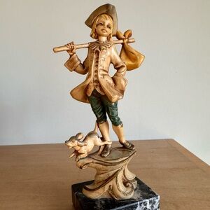 Vintage Fontanini Italy Hobo Boy with Dog on Marble Base Figurine 7”H